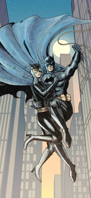 Catwoman ja Batman lentämässä taustakuva — iPhone 12 mini Taustakuvat