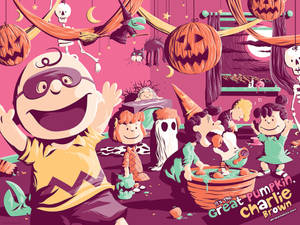 Charlie Brown vaaleanpunainen Halloween-juhla -taustakuva — Juhannus Taustakuvat