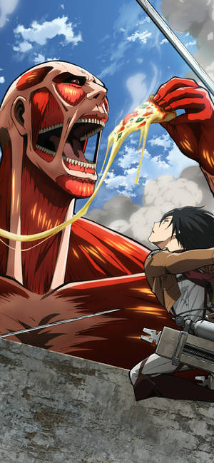 Colossal-jättiläinen syö pizzaa Attack on Titan iPhone — iPhone 14 Plus Taustakuvat