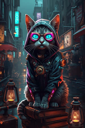 huppari,tekniikka,taide,futuristinen,kissanpentu,steampunk,neon,lasit,kissa,cyberpunk