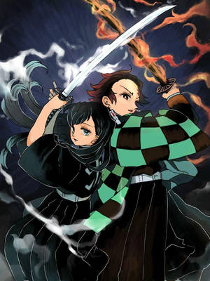 Demon Slayer -puhelintausta Tanjiro ja Muichiro — Demon slayer puhelin Taustakuvat