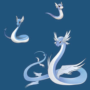 Dragonair ja Dratini -kuvitus sinisellä taustalla — Pokemon Taustakuvat