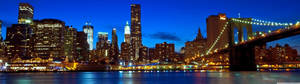 Manhattanin kaupunkimaisema sillan kanssa -taustakuva. — 5120x1440 Taustakuvat