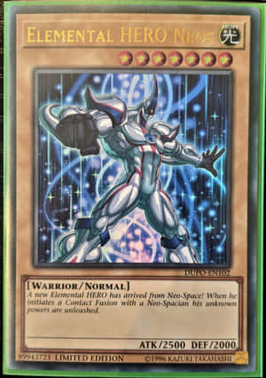 Toimintaa täynnä oleva taustakuva, jossa ikoninen Yu-Gi-Oh! Elemental HERO Neos ja hänen mahtavat fuusiomuotonsa loistavat voimillaan. — iPhone Duo Taustakuvat