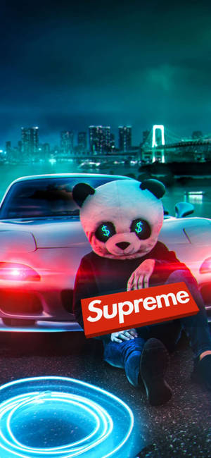 Red Supreme On Panda Backgaround — iPhone 12 Taustakuvat