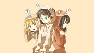 Eren Armin Ja Mikasa Söpöt Hupparit — Söpö anime-tyttö Taustakuvat