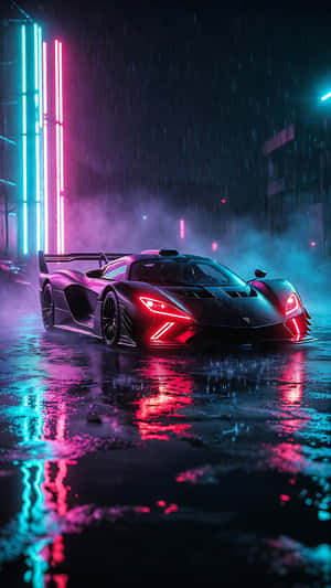 hyperauto,superauto,ovet,savu, violetti,syaani,neon,valot,taivas,myrsky,pilvet,futuristinen,konsepti,ylellinen,eksklusiivinen,muotoilu,autoteollisuus,teknologia,heijastus,märkä
