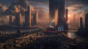 Futuristinen teollisuuskaupunki -taustakuva — 2560x1440 Taustakuvat