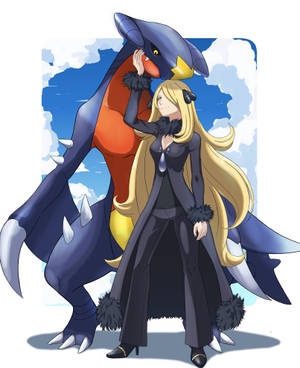 Garchomp ja Cynthia -fanitaidetaustakuva — Galaxy Z Fold 5 Taustakuvat