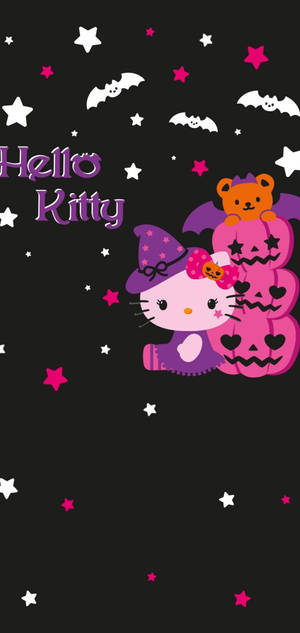 Hei Kitti Halloween Vaaleanpunaiset Kurpitsalyhdyt taustakuva — iPhone 15 Plus Taustakuvat