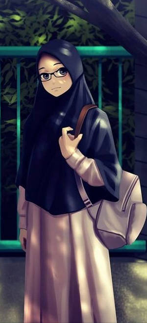 Hijab-piirroshahmo Tyttö Reppu — Infinix Note 50 Pro Taustakuvat