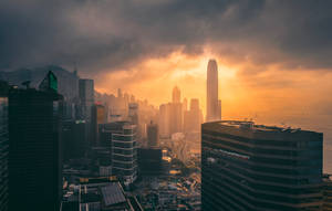 Hongkongin siluetti auringonlaskun taustakuva. — 7680x4320 Taustakuvat
