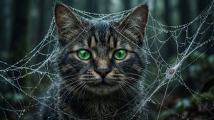 Cheshire-kissa hämähäkinseitissä hehkuvin silmin. — Cheshire Cat Taustakuvat