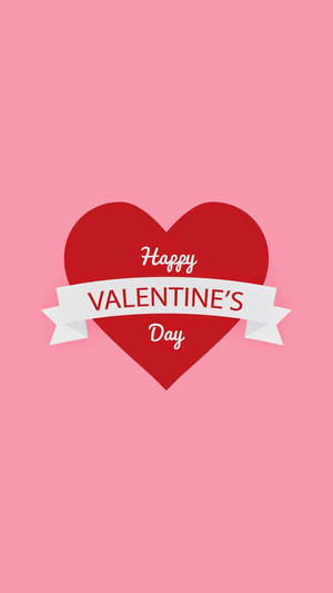 Suuri punainen sydän, jossa keskellä teksti ”Happy Valentine’s Day” vaaleanpunaisella taustalla. — Lämmin Taustakuvat