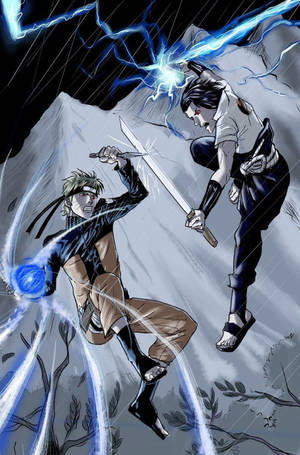 Intensiivinen taistelukohtaaminen - Sasuke vs Naruto iPhone-taustakuva — Naruto vs sasuke Taustakuvat