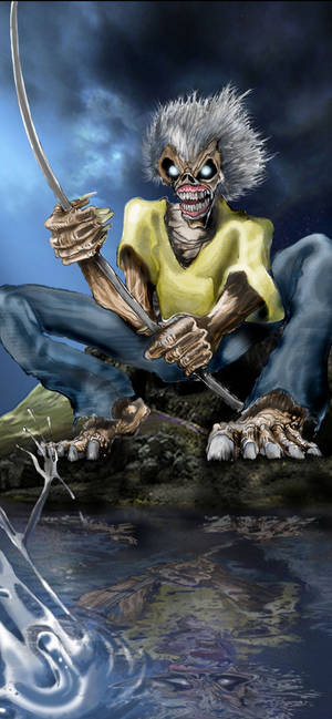 Iron Maiden Eddie katanan kanssa -taustakuva. — iPhone 17 Taustakuvat