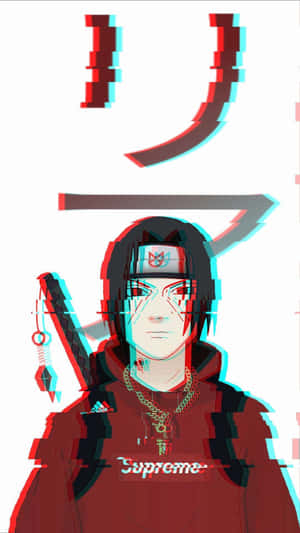 Itachi-estetiikka punaisessa Supreme-hupparitakissa valkoisella taustalla — Naruto Supreme Taustakuvat
