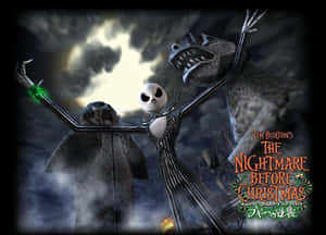Jack Skellington ja Zero tutkivat Halloween Townia yöllä — Painajainen ennen joulua GIF Taustakuvat