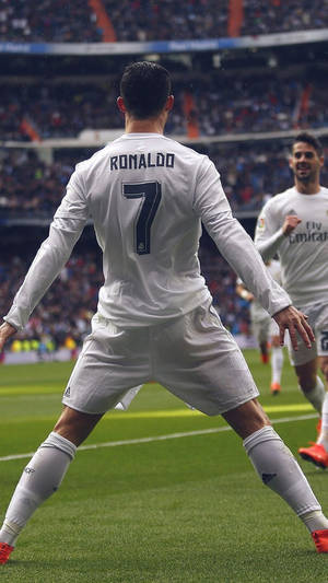 Jalkapallolegenda Cristiano Ronaldon tyylikäs takanäkymä