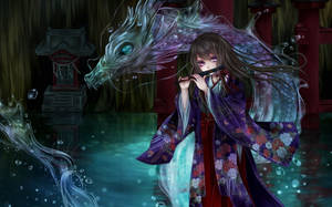 Japanilainen lohikäärme-PC-tyttö ja vesilohikäärme — Anime girl Taustakuvat