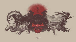 Japanilainen naissamurai ja demoni — Japanilainen samurai Taustakuvat