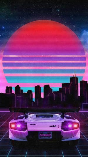 JDM-auton estetiikka vaporwave-auringonlaskulla — Auringonlaskun bulevardi Taustakuvat