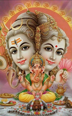 Juhlava Shiva Parvati Yhdistynyt Pää Ja Ganesha — Galaxy Tab Active5 Pro Taustakuvat