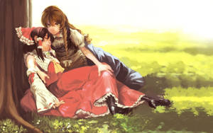Anime lesbo Reimu ja Marisa taustakuva — Anime lesbo Taustakuvat