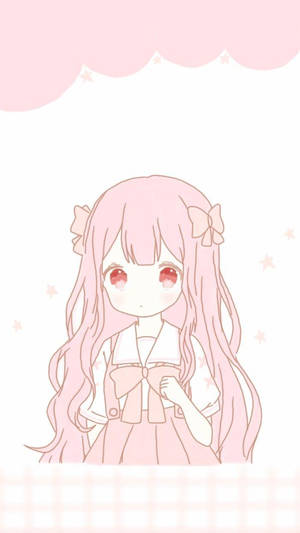 Kawaii-anime-tyttö vaaleanpunaisilla nauhoilla — Kawaii Anime Taustakuvat