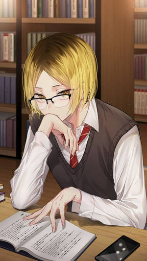 Kenma opiskelemassa kirjastossa — Anime puhelin Taustakuvat