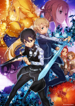 SAO Alicization -joukko keltaisen, sinisen ja violetin sävyissä -taustakuva — OnePlus Pad 2 Pro Taustakuvat