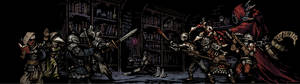 Kaksoisnäytön Necromancer vs. sankarit Darkest Dungeon HD -taustakuva. — 3840x1080 Taustakuvat
