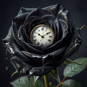 Surrealistinen musta ruusu sulavalla kellolla, Dali-henkinen. — Galaxy Watch Taustakuvat