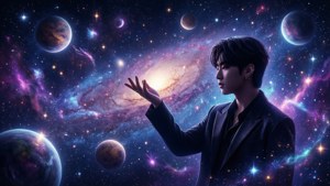 Kosminen Kpop-estetiikka, jossa siluetti kurkottaa tähtiin. — Kpop GIF Taustakuvat