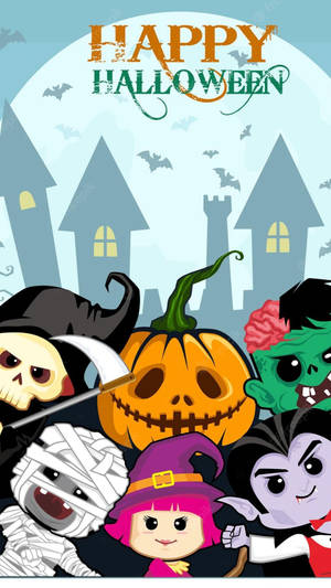 Kurkistelevia sarjakuvahahmoja Halloween-taustakuva