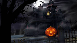 Kurpitsa ulkona sarjakuvamaisessa Halloween-taustakuvassa