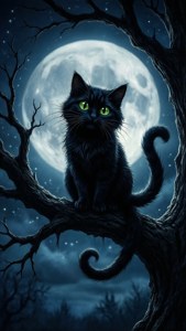 Goottilainen irvikissan siluetti oksalla täysikuun alla. — Cheshire Cat Taustakuvat