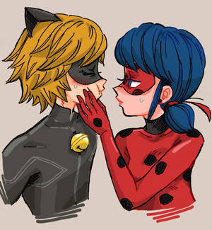 Ladybug ja Cat Noir -suudelma taideteos taustakuva — Leppäkerttu ja musta kissa suutelevat Taustakuvat