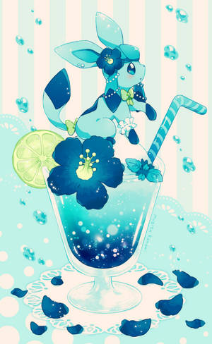 Chibi Glaceon trooppisella juomalla -taustakuva — Redmi Pad 2 Taustakuvat