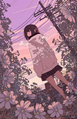 Lumoava anime-maisema auringonlaskussa — Kaunis anime Taustakuvat