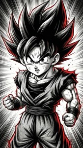 Tyylitelty manga-sankarin muotokuva, jossa on vauhtiviivoja ja punaisia yksityiskohtia, herättäen ikonisen shonen-energian. — Manga GIF Taustakuvat