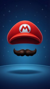 Minimalistinen abstrakti Marion punaisesta hatusta ja viiksistä. — Nintendo Taustakuvat