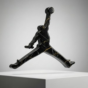 Ylellinen 3D Jordan-logo mustasta marmorista kultajuovin, studion valaistuksessa. — Galaxy Watch Taustakuvat