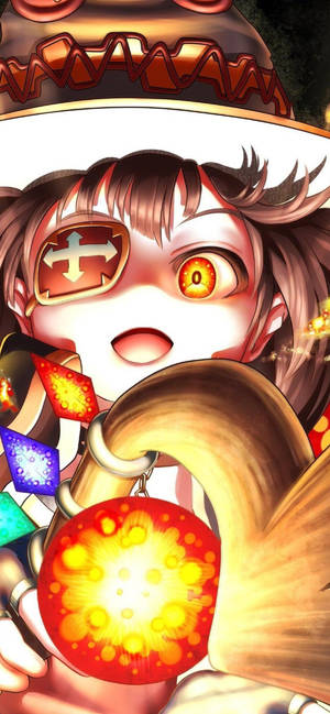 Megumin ja sauva lähikuvassa -taustakuva — iPhone 16 Pro Taustakuvat