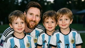 Messi poikiensa kanssa Argentiinan pelipaidoissa.