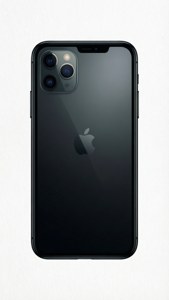 Minimalistinen siluettikuva iPhone 11 Pro Maxista valkoisella taustalla.