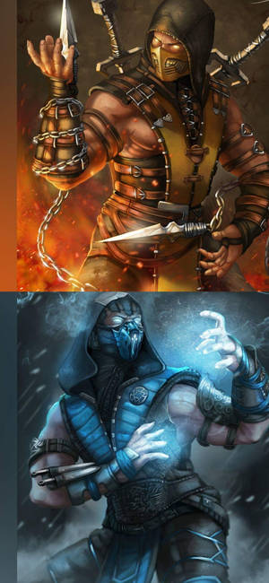 Mortal Kombat Scorpion vs Sub Zero -puhelintaustakuva — iPhone 16 Pro Max Taustakuvat