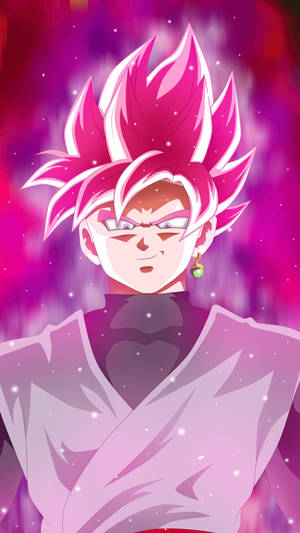 Musta Goku hehkuvilla vaaleanpunaisilla hiuksilla
