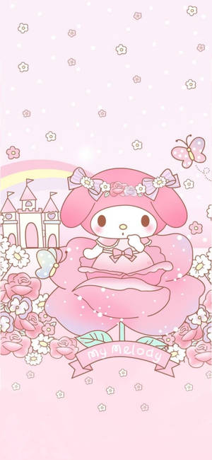 My Melody ja ruusukukka -taustakuva — iPhone 16 Taustakuvat