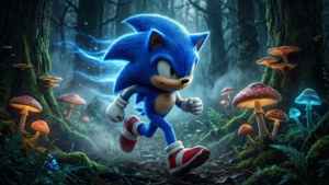 Sonic ryntää läpi hehkuvan lumotun metsän.